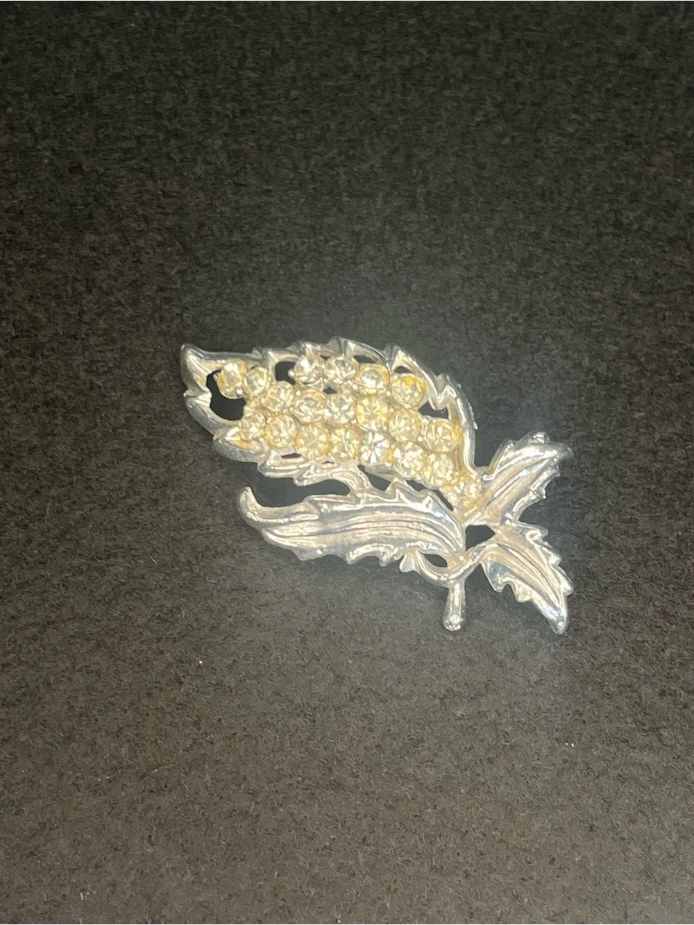Vintage Rhinestone Floral Spray Brooch Silver Tone